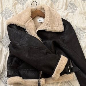 Jason Wu Black Bomber Jacket with Cream Shearling Trim